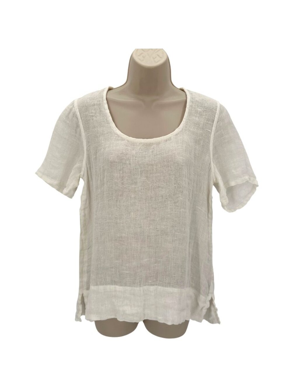 NWOT Flax Womens White Linen Lightweight Loose Fit Short Sleeve Top Size P